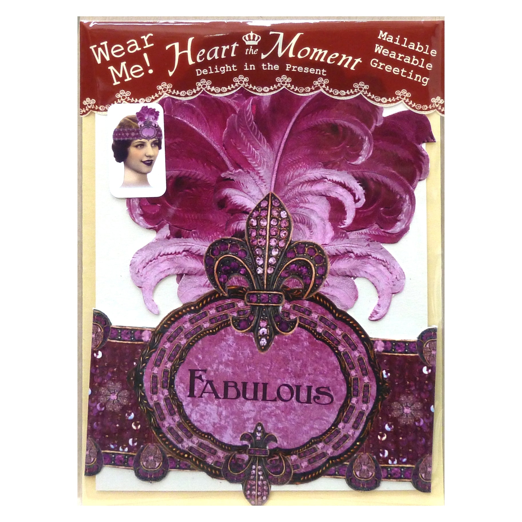 Fabulous Greeting Card with Tiara | Vintage Design | Feathers