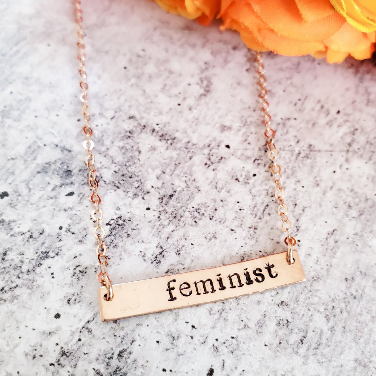 Feminist Bar Necklace in 14K Rose Gold Filled