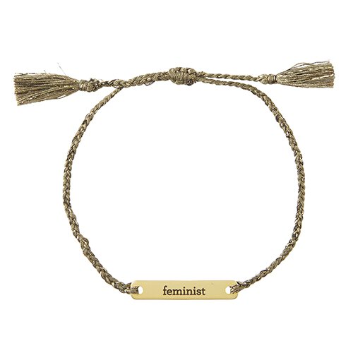 Feminist Stamped Brass Bar Woven Thread Bracelet | In a Giftable Glass Jar with Cork Lid