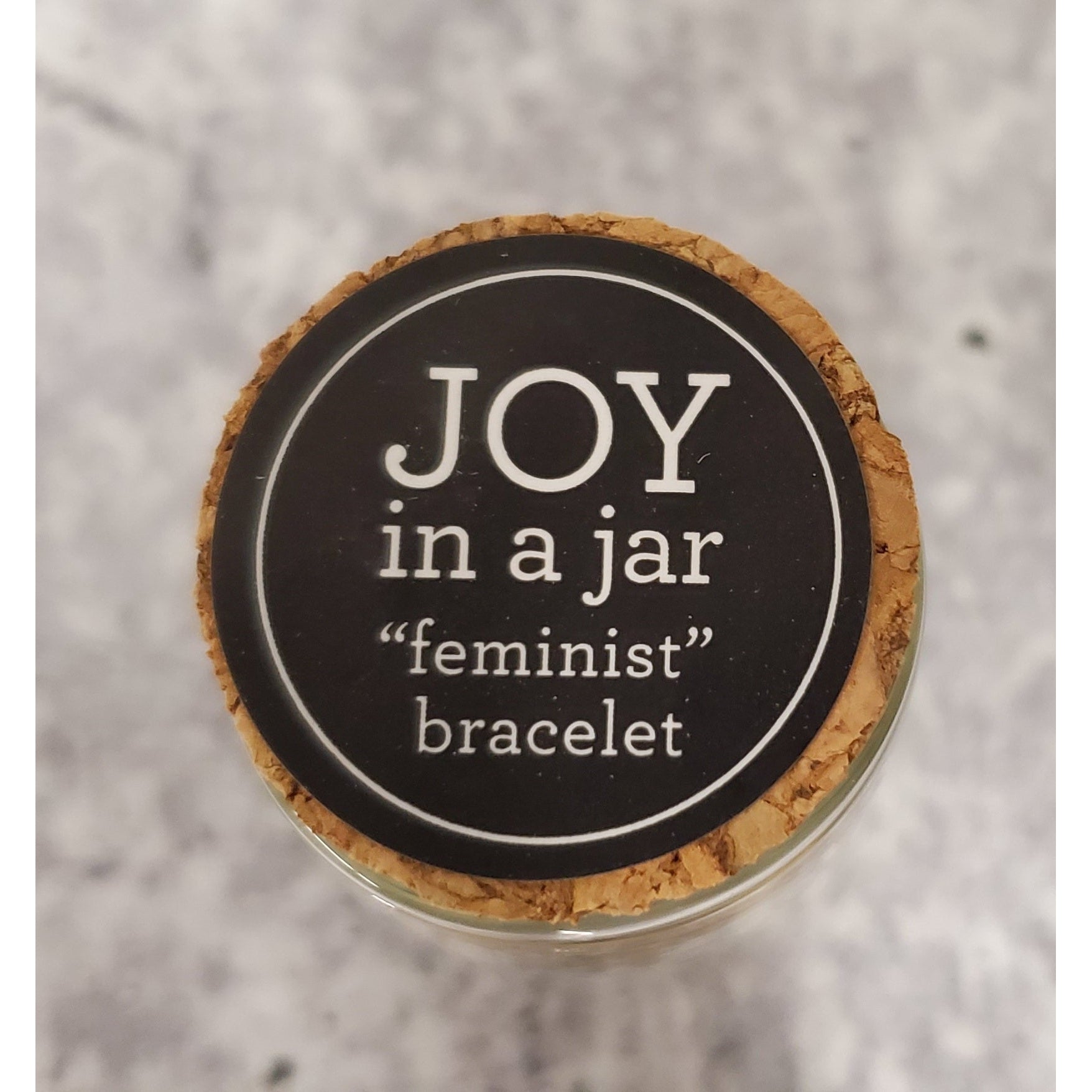 Feminist Stamped Brass Bar Woven Thread Bracelet | In a Giftable Glass Jar with Cork Lid