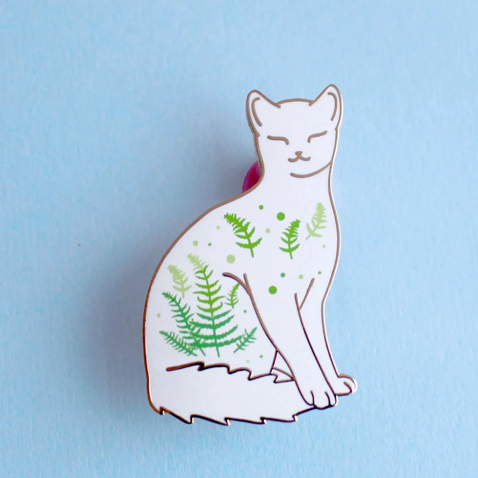 Fern White Cat Enamel Pin