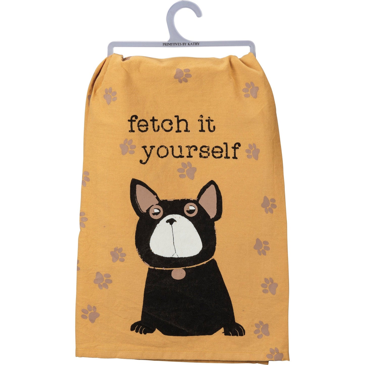 Fetch It Yourself Dish Cloth Towel | Novelty Silly Tea Towels | Cute Kitchen Hand Towel | Pets, Dogs, Paw Print | 28" Square
