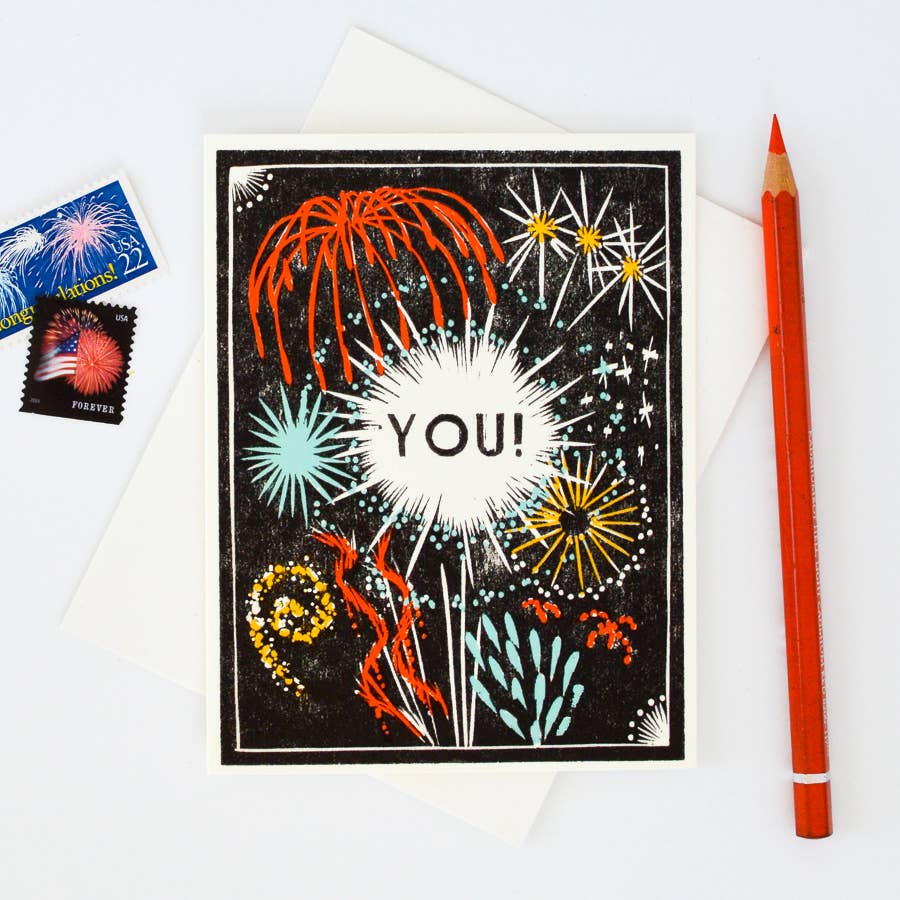 Fireworks For You Indigo Printed Card