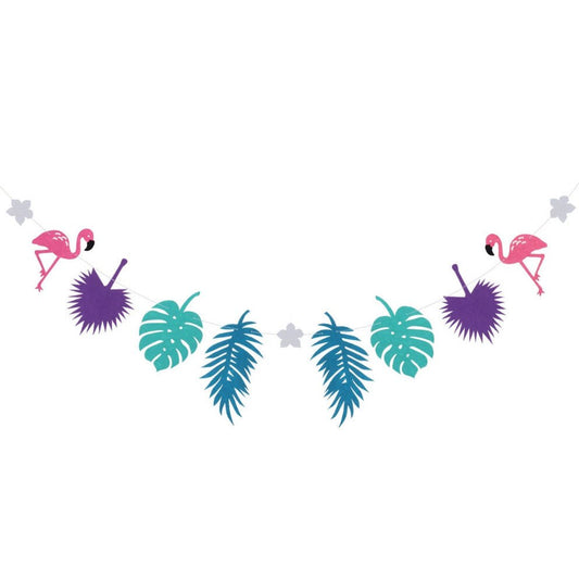 Flamingos and Multicolor Tropical Leaves Felt Party Banner Bunting