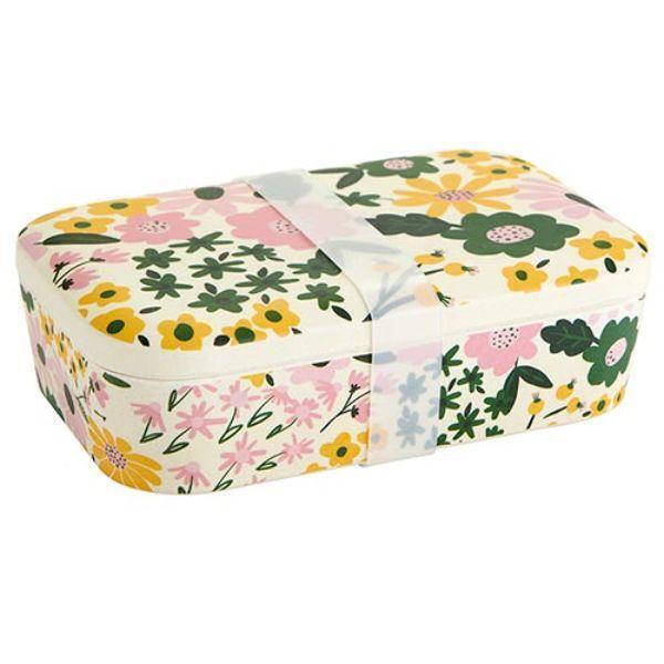 Floral Bamboo Lunch Box | Eco-Friendly and Sustainable | 7.5" x 5" x 2"