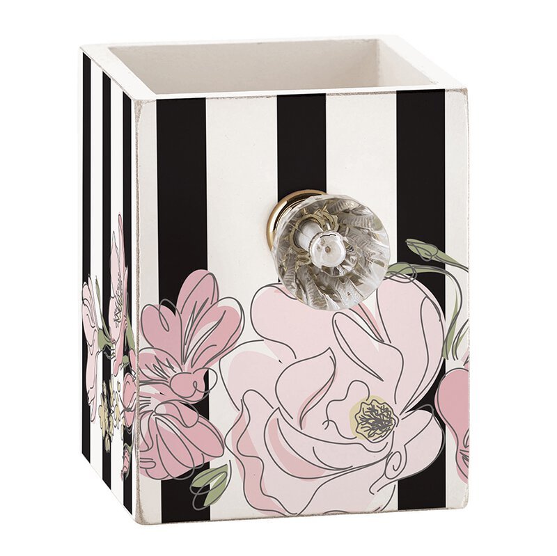 Floral Wooden Pen Holder with Diamond Style Drawer Pull