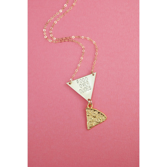 Food Over Dudes Necklace in Brass Pizza | Handmade