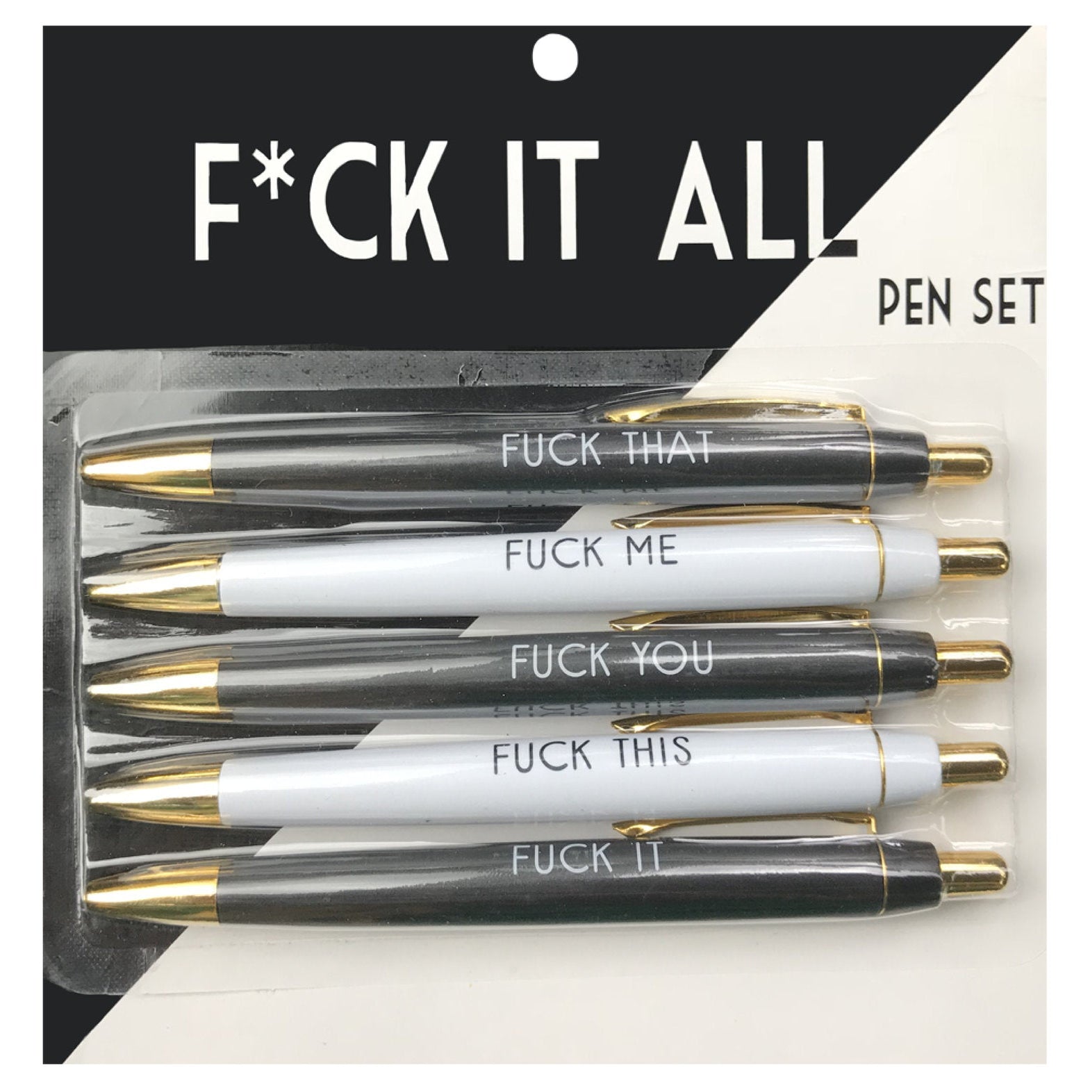 Fuck It All Pen Black Ink Pen Set - 5 Pens with Gold Hardware