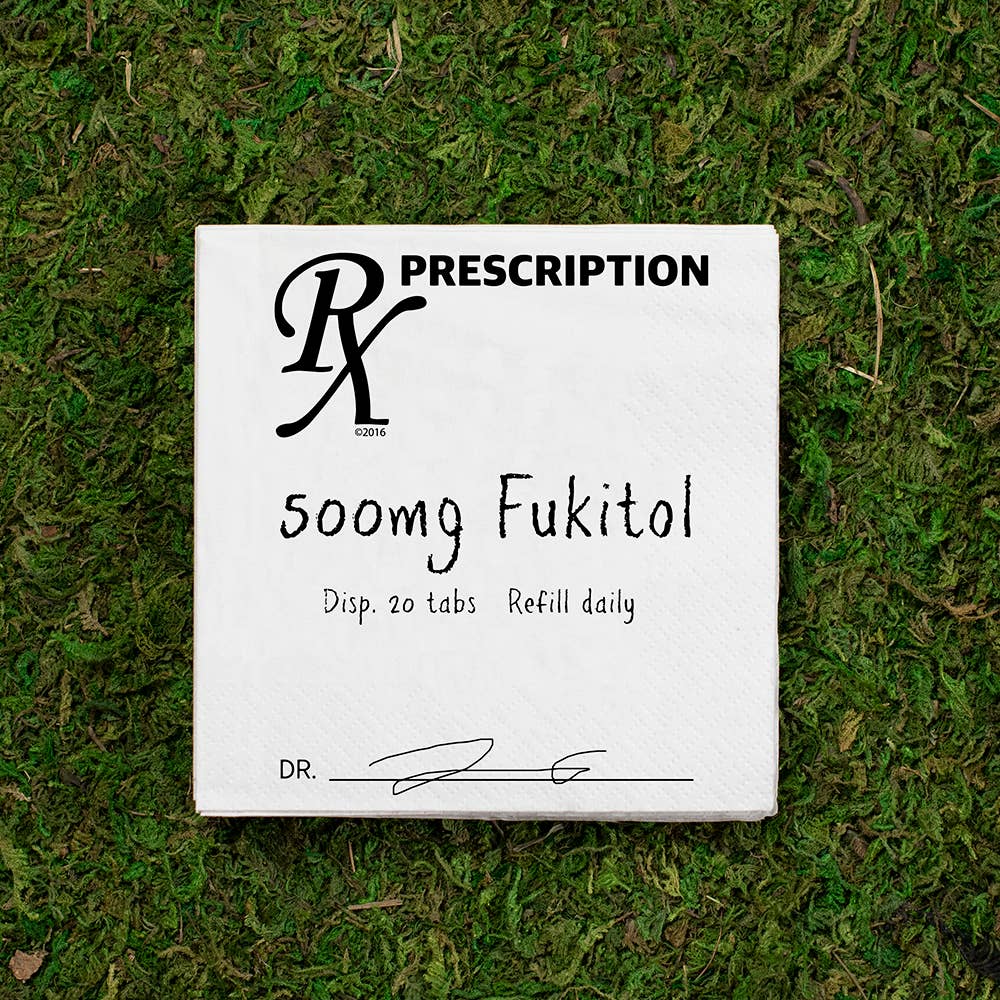 Fukitol Rx Cocktail Napkin | Funny Sweary 5" Square Party Napkins Pack of 20