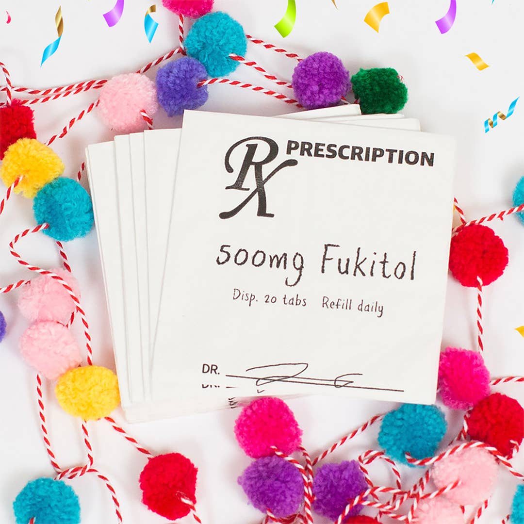 Fukitol Rx Cocktail Napkin | Funny Sweary 5" Square Party Napkins Pack of 20
