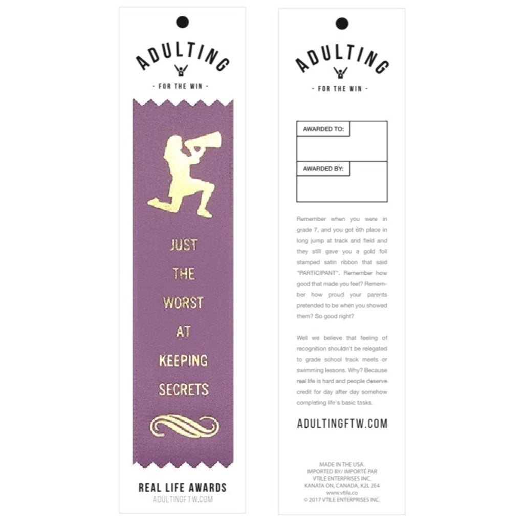 Worst at Keeping Secrets Prize Award Ribbon on Gift Card