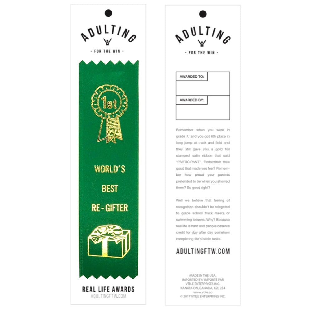 World's Best Re-Gifter Award Ribbon on Gift Card
