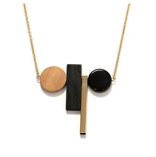 Geometric Wooden and Neutrals Necklace