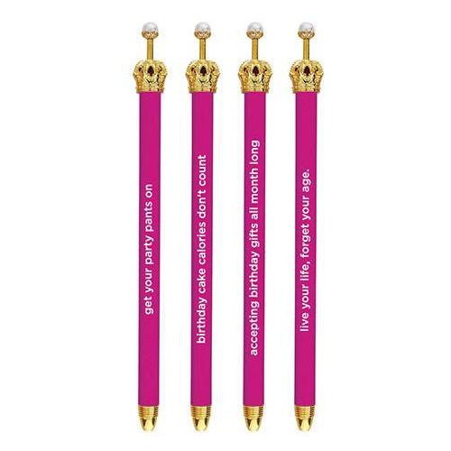 Get Your Party Pants On! Birthday Hot Pink Crown Pen Set of 12 | Giftable Quote Pens | Novelty Office Desk Supplies