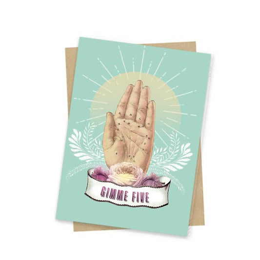 Gimme Five Mini Greeting Card | Screen Printed with Fine Glitter Details