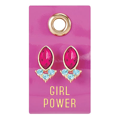 Girl Power Gemstone Leather Tag Earrings