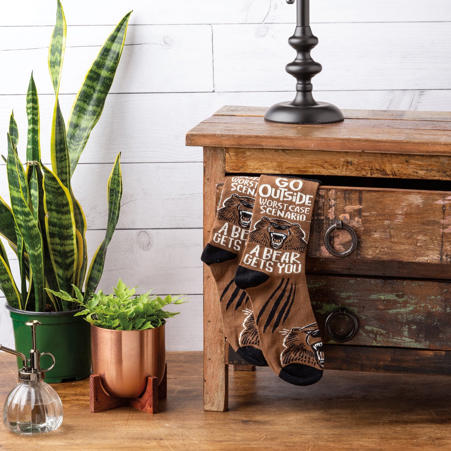 Go Outside Worst Case Scenario A Bear Gets You Funny Socks in Brown | Unisex