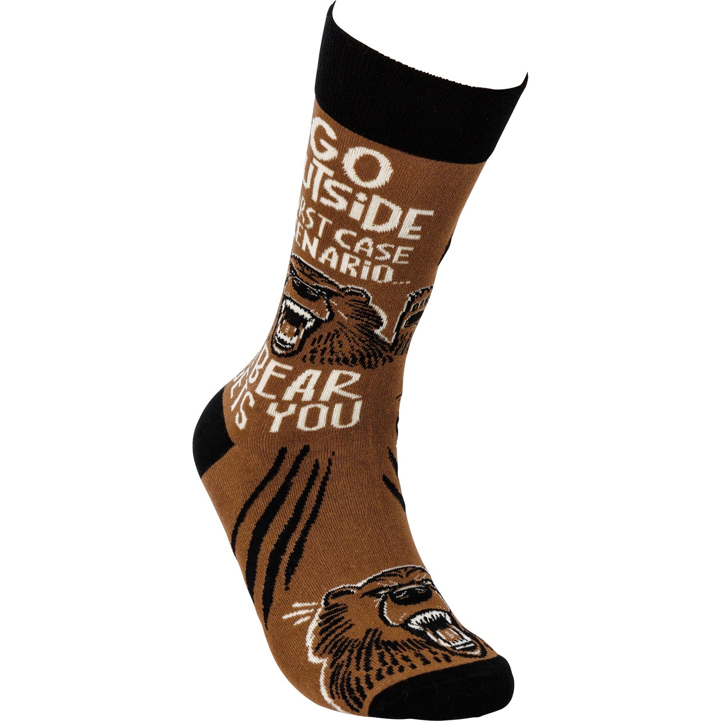 Go Outside Worst Case Scenario A Bear Gets You Funny Socks in Brown | Unisex