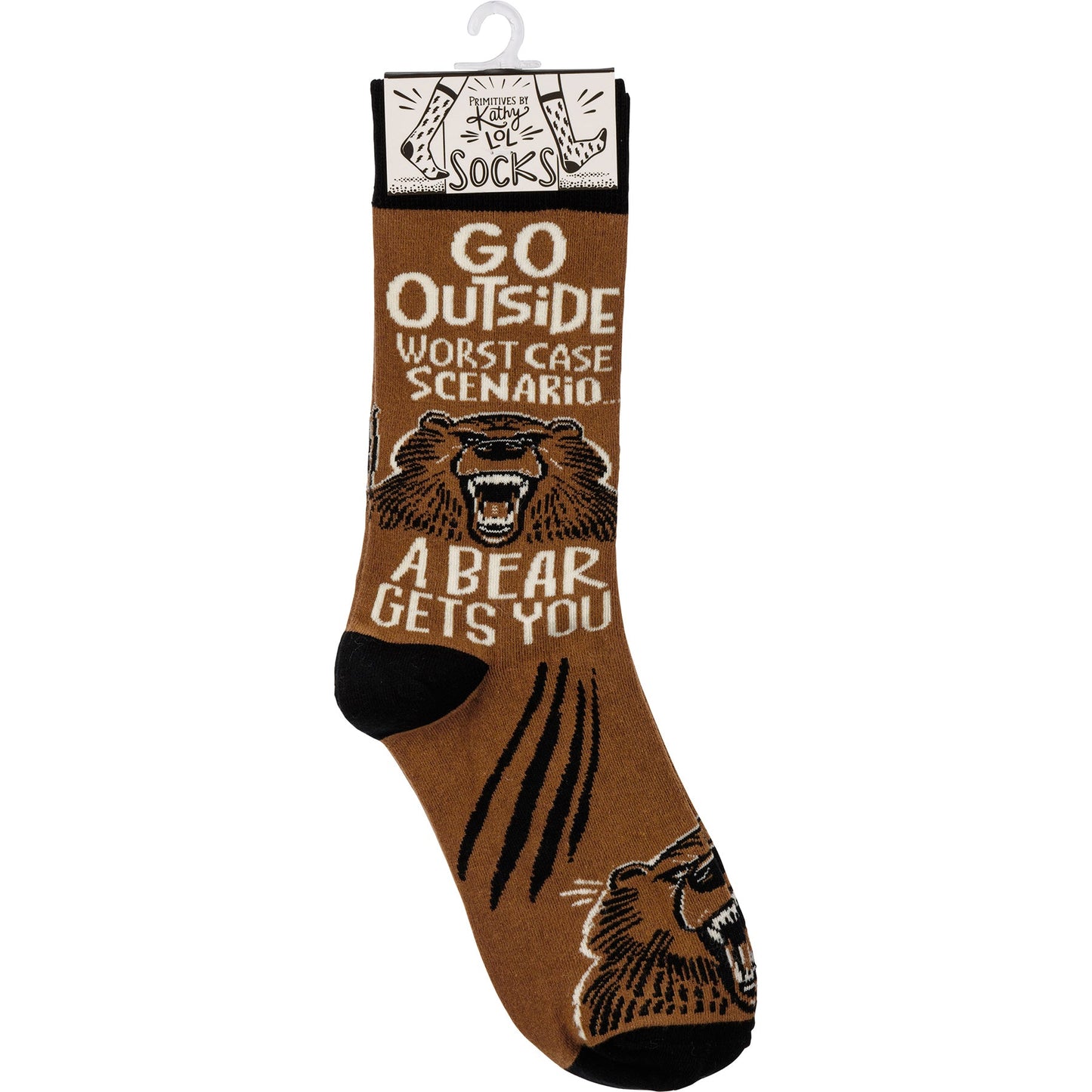 Go Outside Worst Case Scenario A Bear Gets You Funny Socks in Brown | Unisex