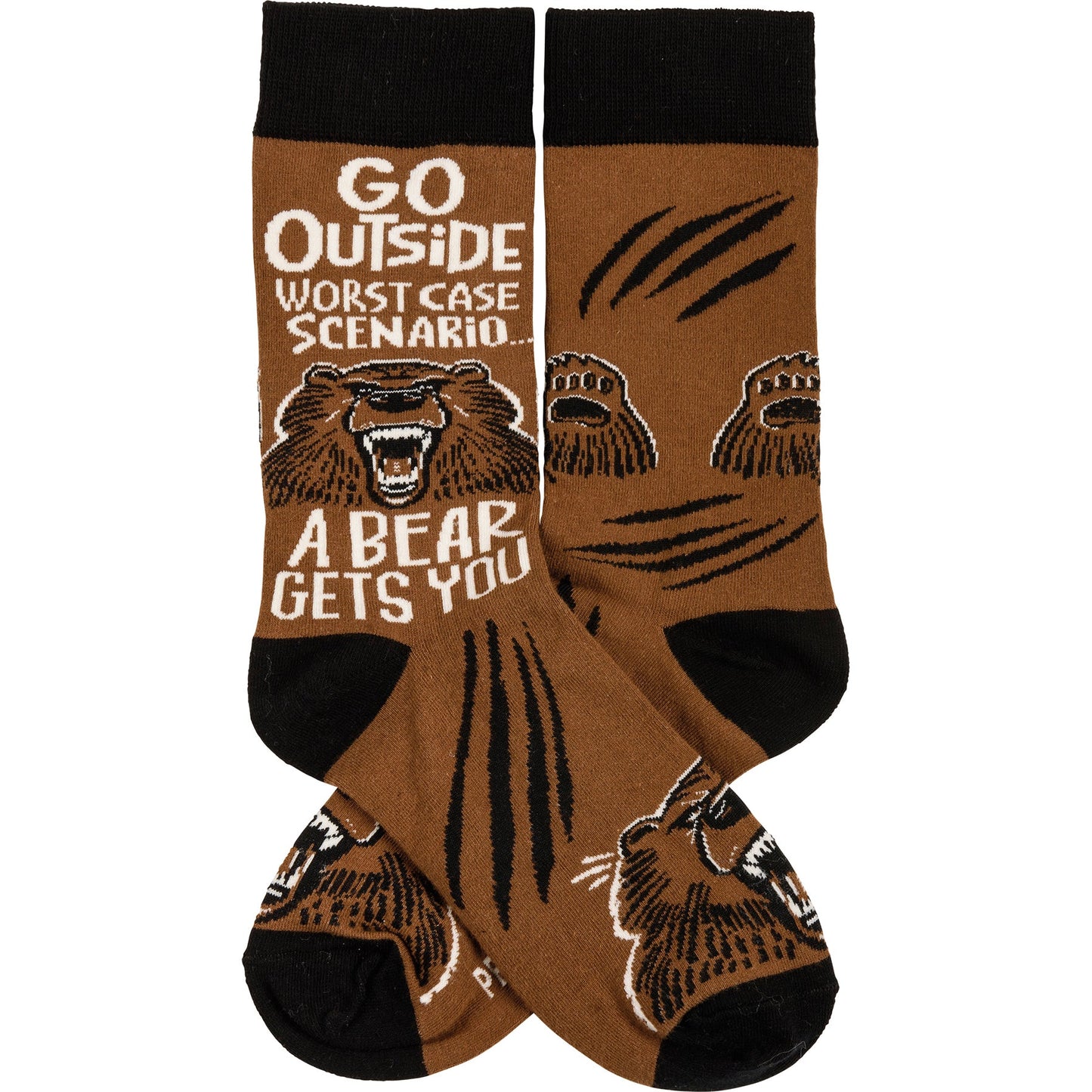 Go Outside Worst Case Scenario A Bear Gets You Funny Socks in Brown | Unisex