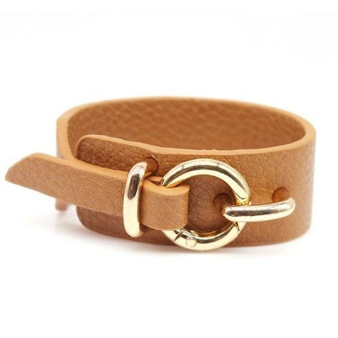 Gold Buckle Faux Leather Cuff Bracelet (5 Color Options)