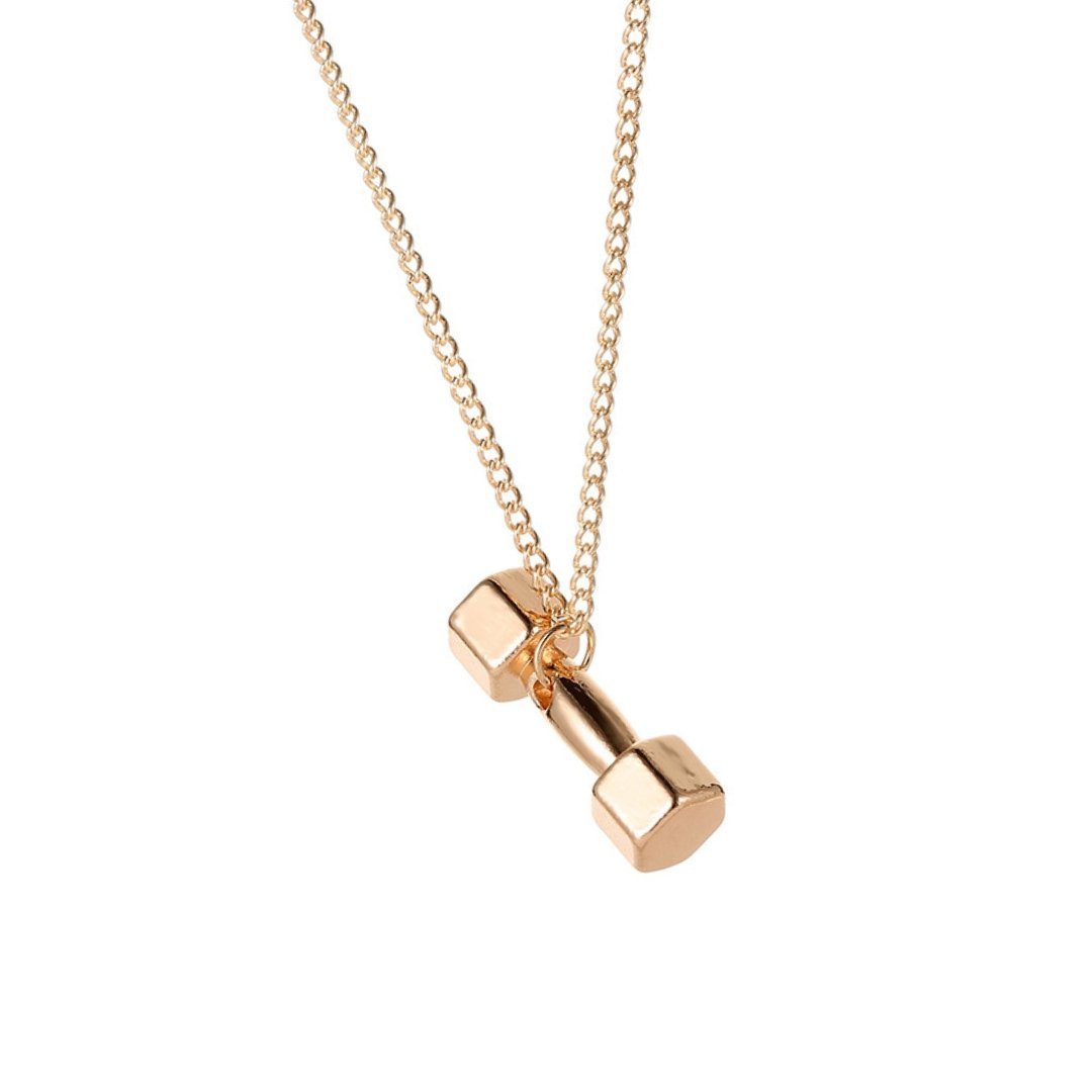 Gold Dumbbell Weightlifting Necklace