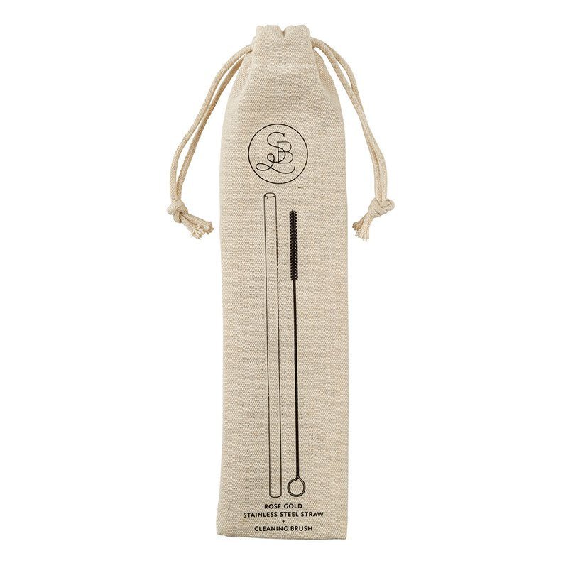 Gold Stainless Steel Straw And Brush Set in Bag | Eco-Friendly and Reusable | Giftable