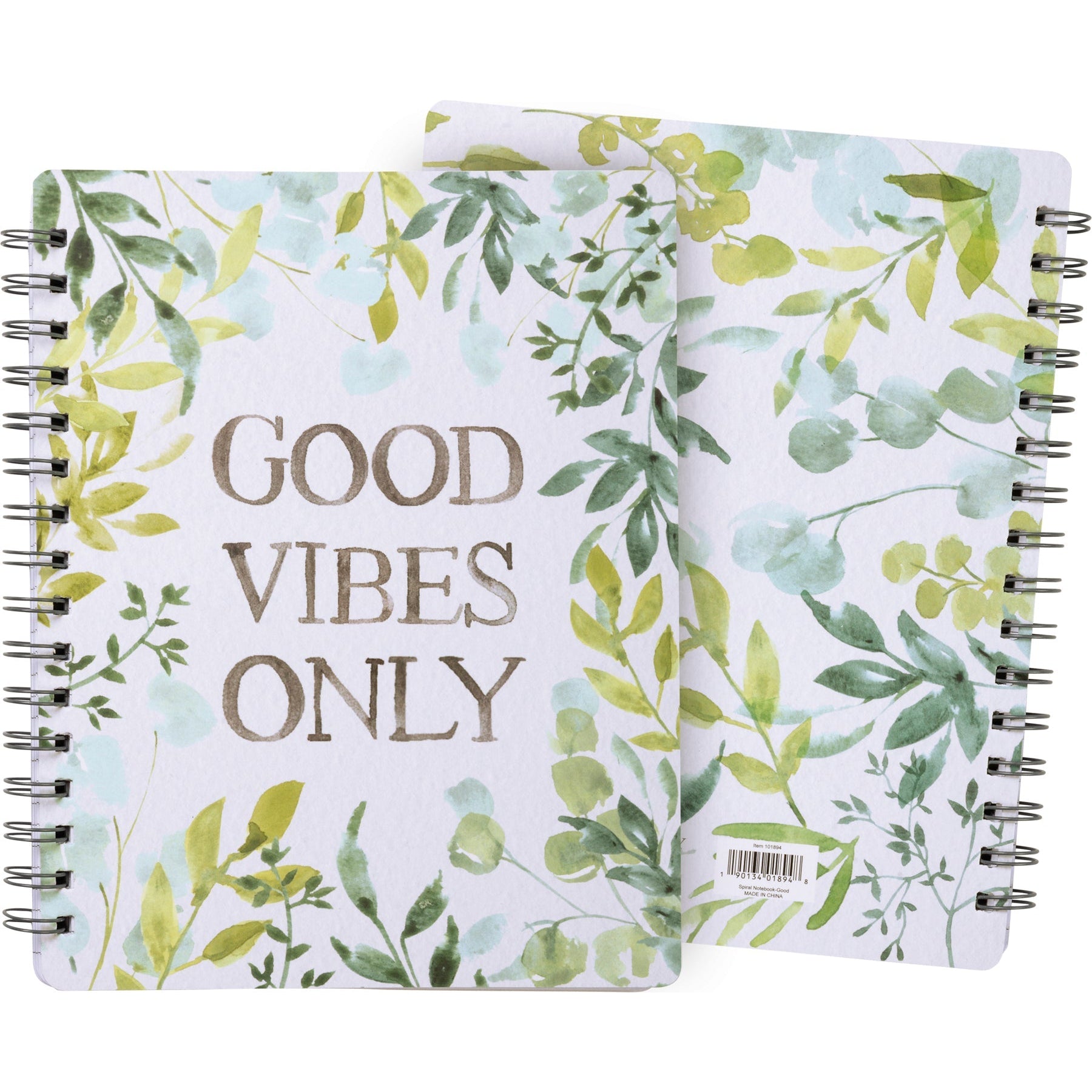Good Vibes Only Botanical Spiral Notebook | Art on Both Sides | 5.75" x 7.50" | 120 Lined Page