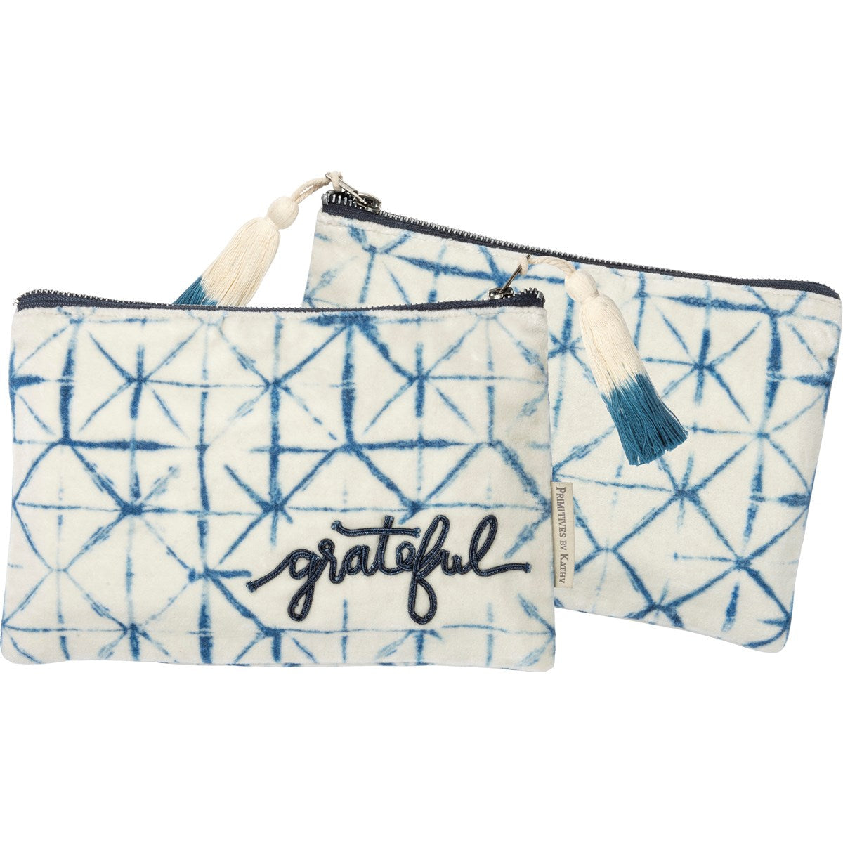 Grateful Indigo Dyes Shibori Pouch in Velvet with Tassel | 9.75" x 6.5"