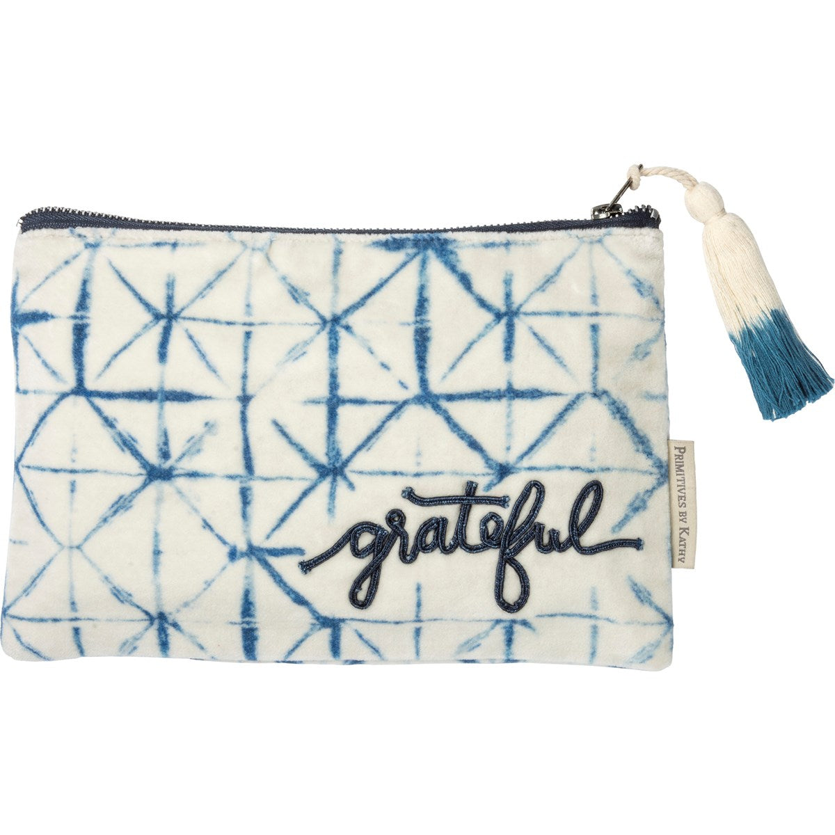 Grateful Indigo Dyes Shibori Pouch in Velvet with Tassel | 9.75" x 6.5"