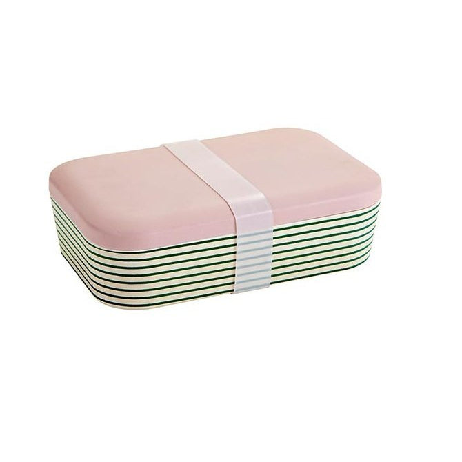 Green Stripes Bamboo Lunch Container| Eco-Friendly and Sustainable | 7.5" x 5" x 2"