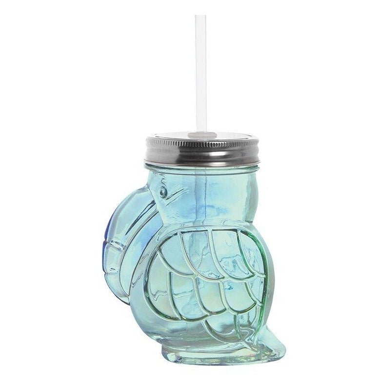 Green Toucan Shaped Sipper | Iridescent Glass| Wine or Cocktail Glass with Straw for Indoors or Outdoors