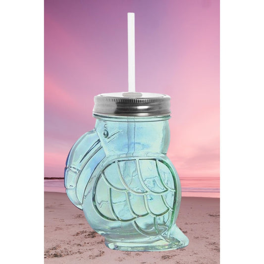 Green Toucan Shaped Sipper | Iridescent Glass| Wine or Cocktail Glass with Straw for Indoors or Outdoors