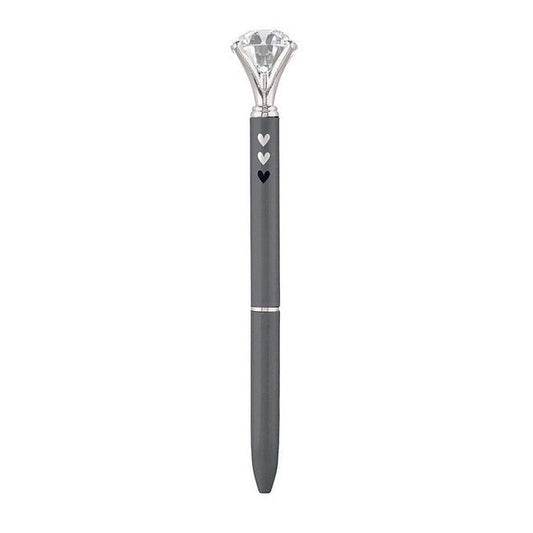 Grey Hearts Gem Pen | Giftable Single Pen | Novelty Office Desk Supplies