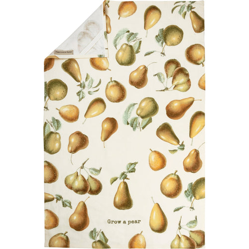 Grow A Pear Funny Dish Cloth Towel | Cotton and Linen | Embroidered Text | 18" x 28"