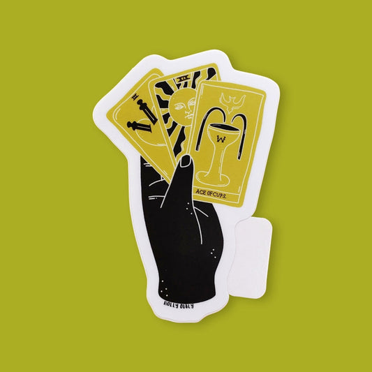Hand and Tarot Vinyl Sticker in Black and Gold