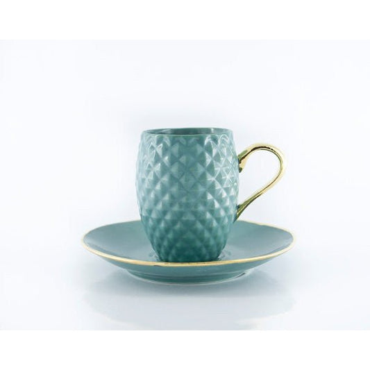 Handmade Pineapple Ceramic Espresso Cup in Blue | Real Gold Accented Handle