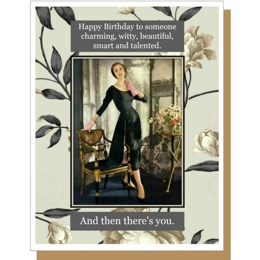 Happy Birthday To Someone Charming, Witty, Beautiful, Smart And Talented Retro Greeting Card
