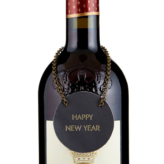 Happy New Year Leather Wine Bottle Tag