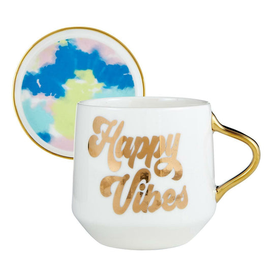 Happy Vibes Mug & Coaster Lid in Groovy Tie-Dye
