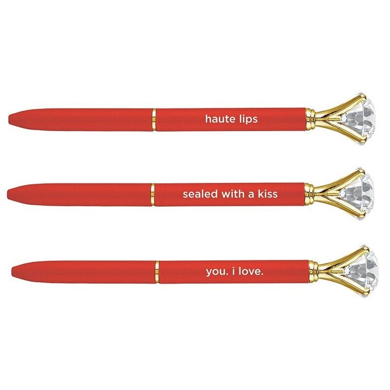 Haute Lips Red Gem Pen Set of 6 | Giftable Quote Pens | Novelty Office Desk Supplies
