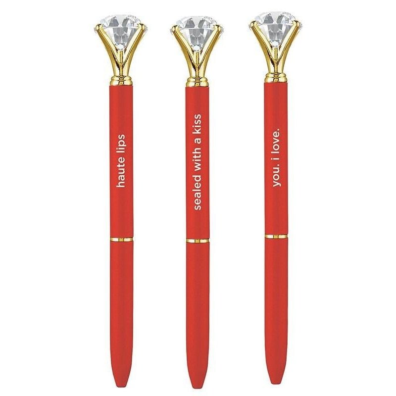 Haute Lips Red Gem Pen Set of 6 | Giftable Quote Pens | Novelty Office Desk Supplies