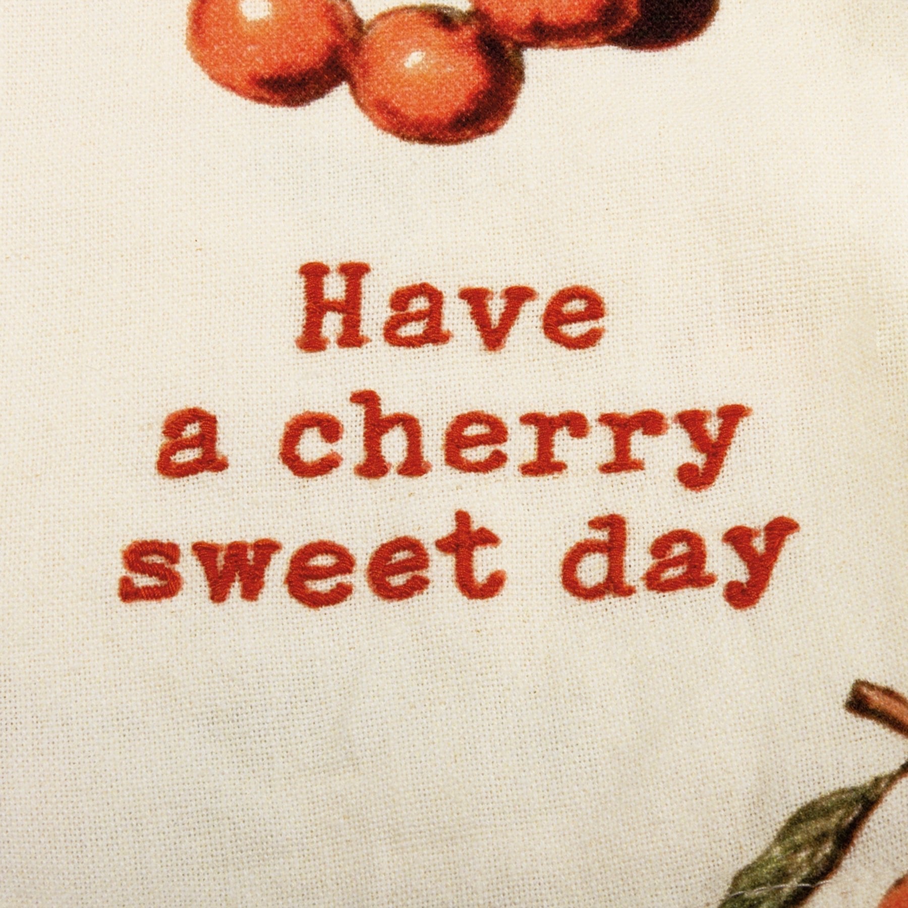 Have A Cherry Sweet Day Funny Dish Cloth Towel | Cotton and Linen | Embroidered Text | 18" x 28"