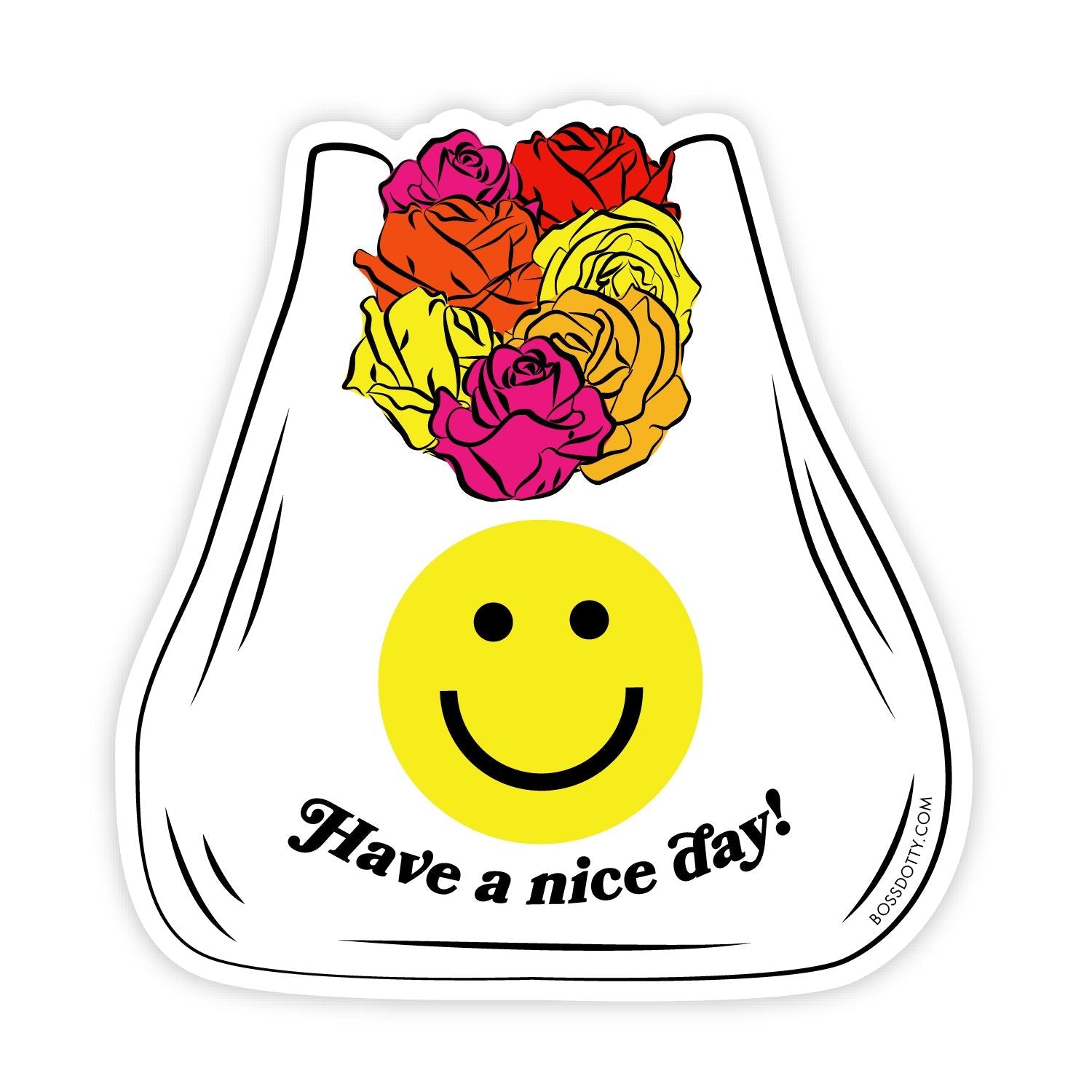 Have A Nice Day Floral Shopping Bag Clear Vinyl Sticker