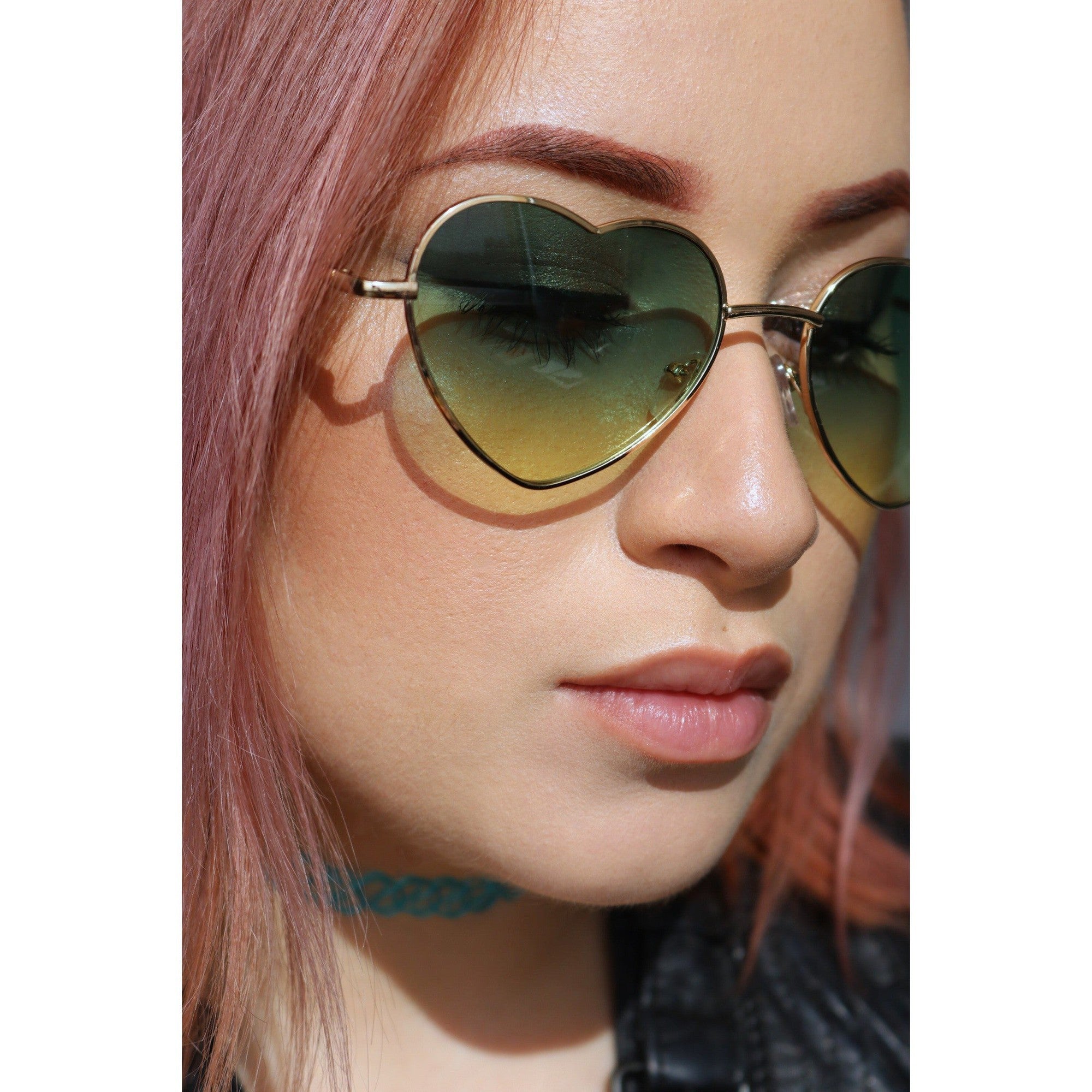 Green heart best sale shaped sunglasses