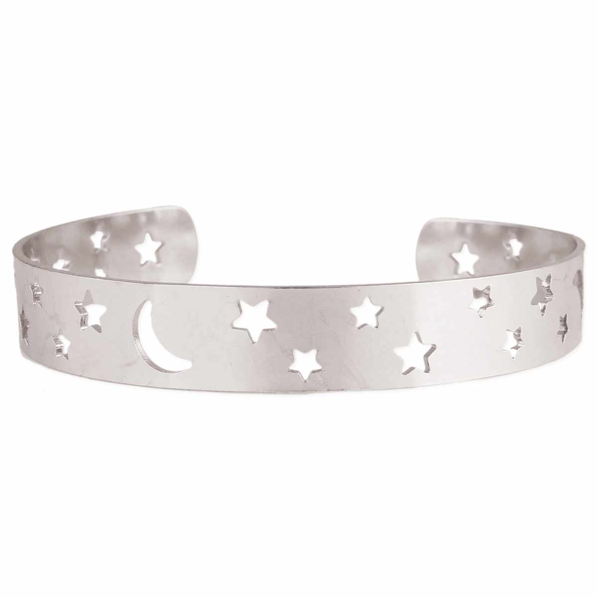 Heavens Above Moon And Stars Cuff Bracelet (Gold or Silver)