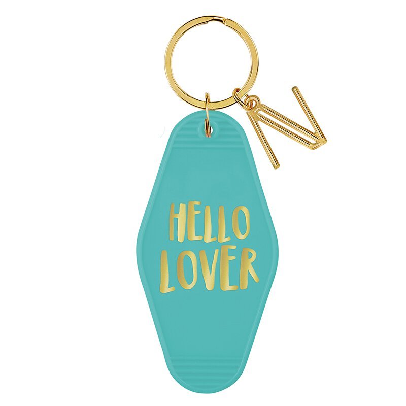 Hello Lover Motel Key Tag in Teal | Acrylic with Gold Accents