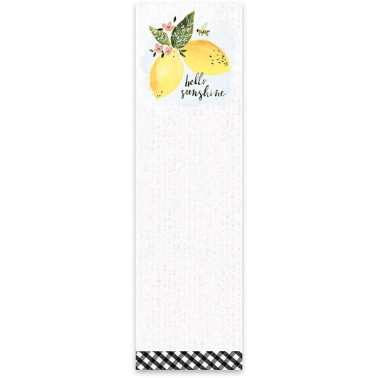 Hello Sunshine List Notepad with Watercolor Lemon Design | 9.5" x 2.75" | Holds to Fridge with Strong Magnet