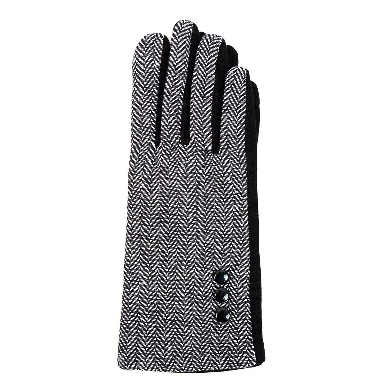 Herringbone Touch Screen Women's Gloves | Glamorous Retro Styling with 3-Button Accent