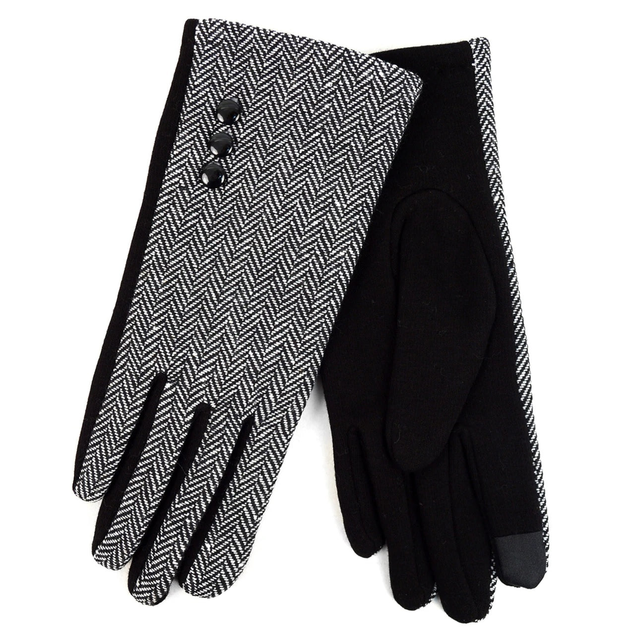 Herringbone Touch Screen Women's Gloves | Glamorous Retro Styling with 3-Button Accent